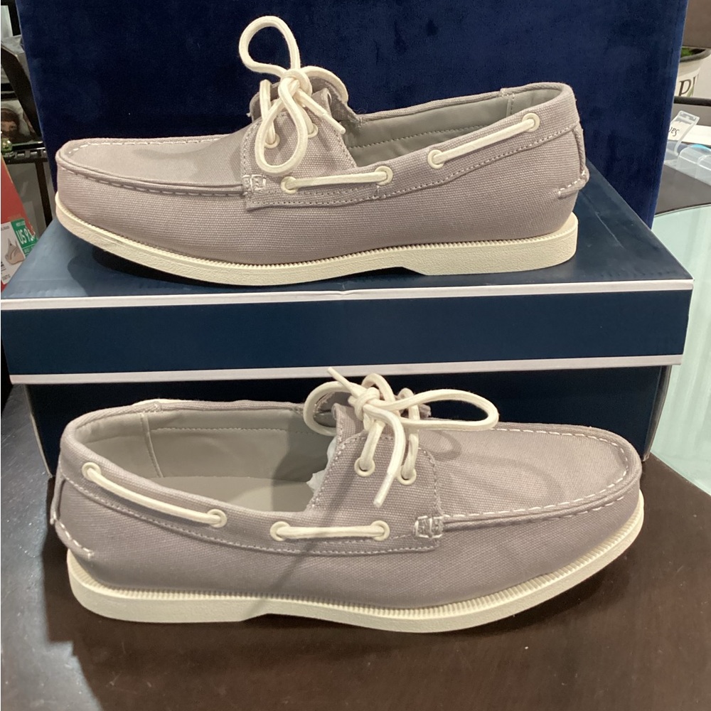 Club Room Men's Canvas Elliot Boat Shoes in Light Gray with White Trim